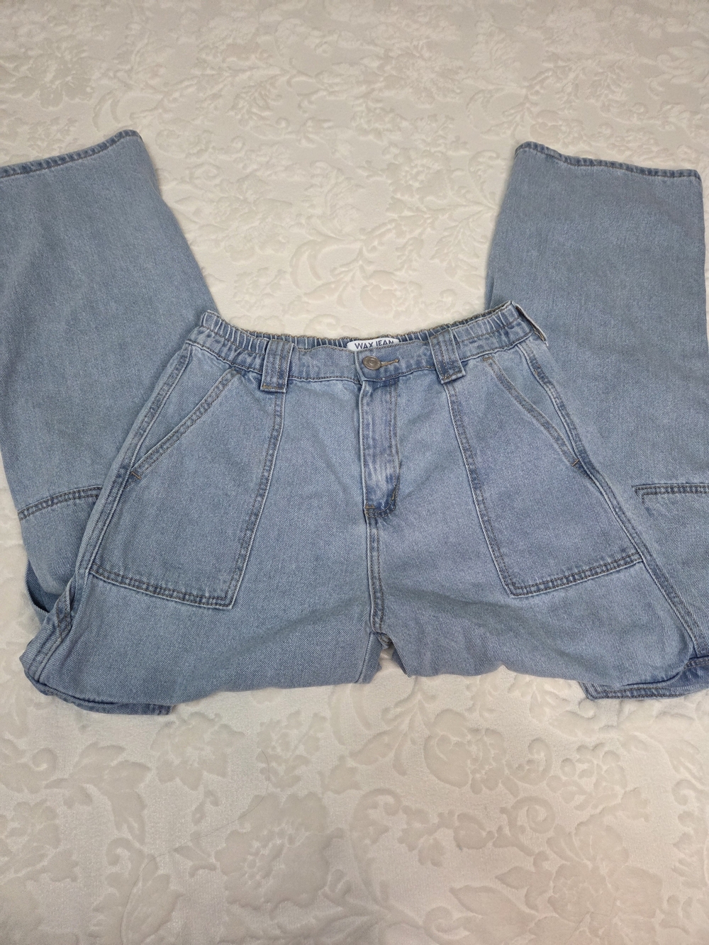 Wax Jean Light Wash Wide Leg Cargo Jeans Size Medium High Waist